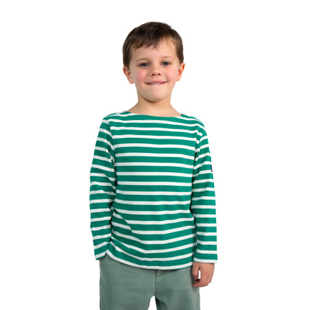 Marinière enfant bicolore vert jade et écru | Mousqueton