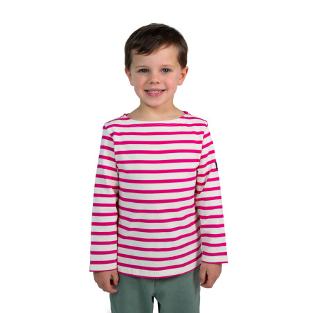 Marinière enfant bicolore ecru et rose tulipe | Mousqueton
