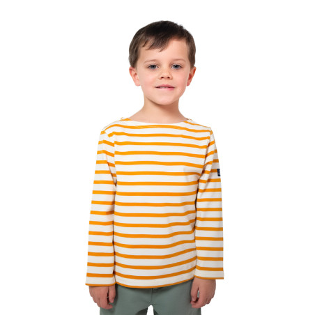 Marinière enfant bicolore ecru et jaune orangé | Mousqueton