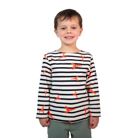 Marinière enfant bleu marine imprimé homard | Mousqueton