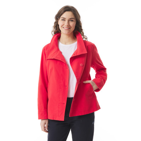 Women's bright red high-neck pea coat | Mousqueton