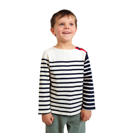 Marinière enfant zippé à l'épaule constrastée écru marine | Mousqueton