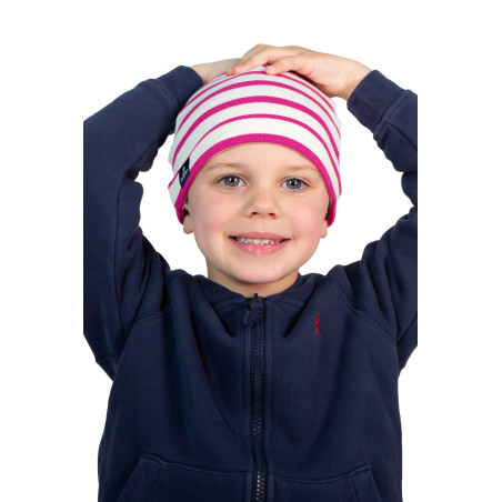 Bonnet rayé en coton enfant rose fuschia | Mousqueton