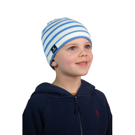 Bonnet rayé en coton enfant bleu ciel | Mousqueton