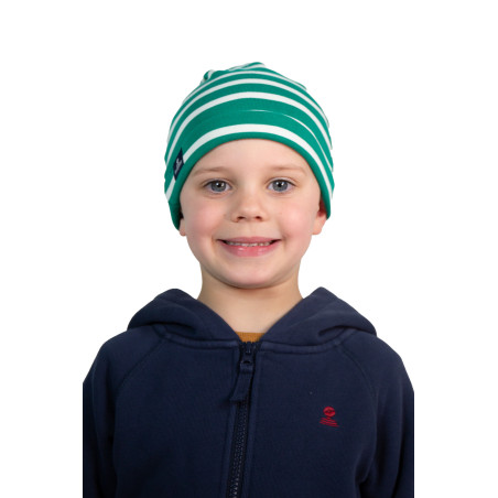 Bonnet rayé en coton enfant vert jade | Mousqueton