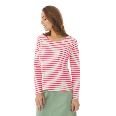 T-shirt rayé manches longues femme rose fuschia | Mousqueton