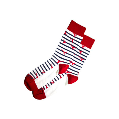 Chaussettes hautes rayées bleu marine à motifs homard | Mousqueton