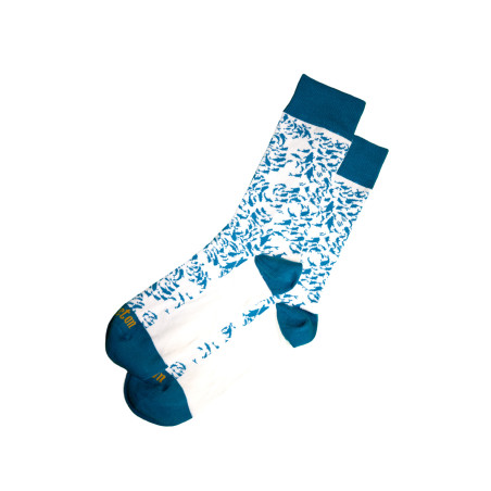 Chaussettes hautes à motifs poissons bleu abysse | Mousqueton