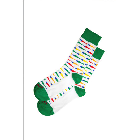 Chaussettes hautes écru à motifs sardines multicolores | Mousqueton