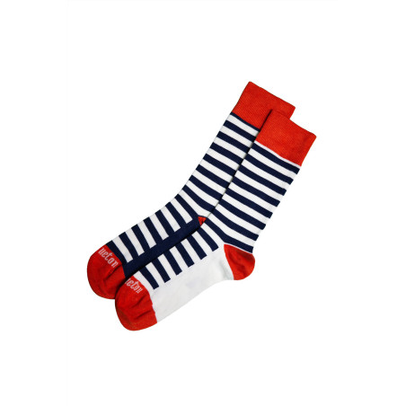 Contrasting knee-high socks in natural bamboo and navy blue | Mousqueton