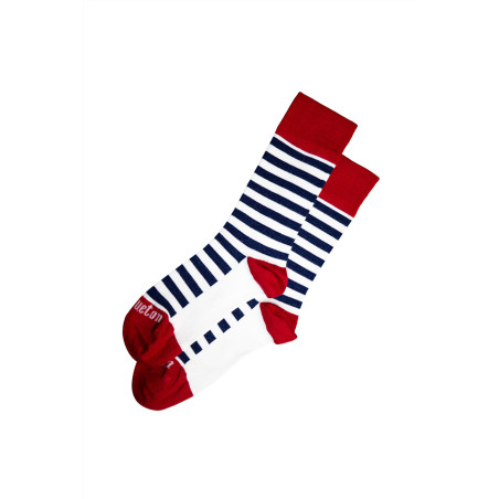 High-top bamboo socks in ecru and navy blue stripes | Mousqueton