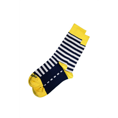 Navy and ecru striped bamboo knee-high socks | Mousqueton
