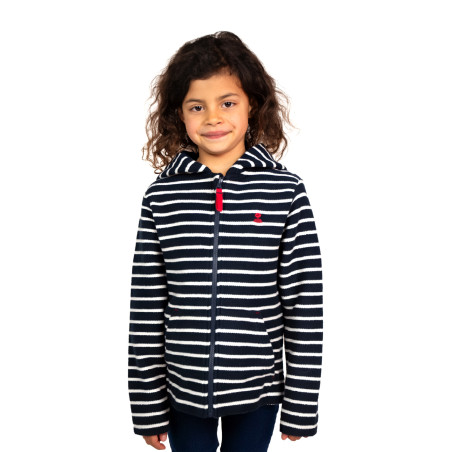 Gilet enfant en coton texturé rayé bleu marine et blanc | Mousqueton