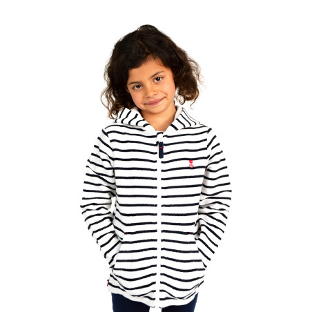 Gilet enfant en coton texturé rayé blanc et bleu marine | Mousqueton