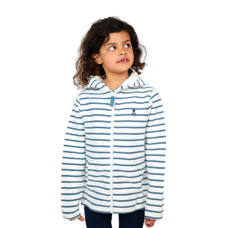 Gilet enfant en coton texturé rayé blanc et bleu provencal | Mousqueton