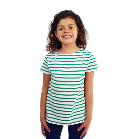 T-shirt rayé manches courtes enfant vert jade | Mousqueton