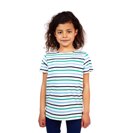 T-shirt rayé manches courtes enfant bleu et vert | Mousqueton
