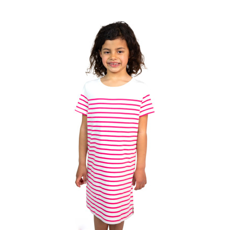 Fuchsia pink striped cotton dress for girls | Mousqueton