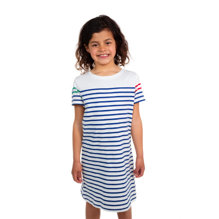 Children's cotton sailor dress with asymmetrical shoulders | Mousqueton