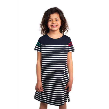 Navy blue cotton sailor dress for kids | Mousqueton