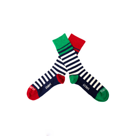 Mismatched high-top socks in navy blue bamboo | Mousqueton