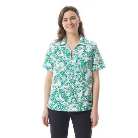 Summer tunic with sailor collar and jade green fish print | Mousqueton