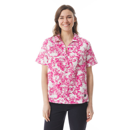 Tunique d'été col vareuse imprimés poissons rose fuchsia | Mousqueton