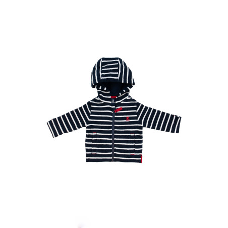 Gilet bébé en coton texturé rayé bleu marine et blanc | Mousqueton