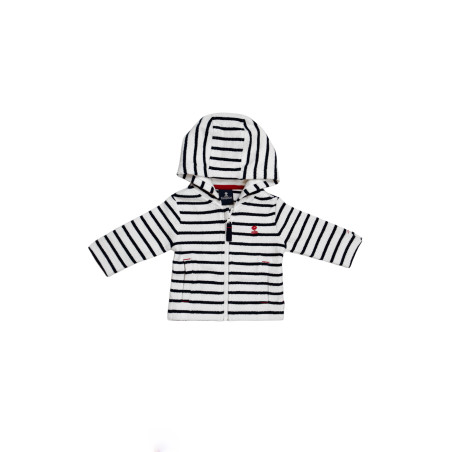 Gilet bébé en coton texturé rayé blanc et bleu marine | Mousqueton