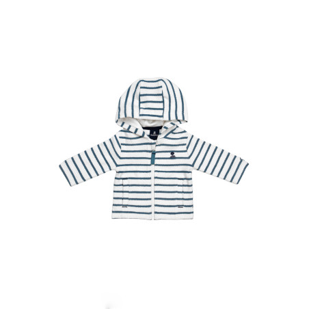 Gilet bébé en coton texturé rayé blanc et bleu provencal | Mousqueton