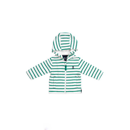 Gilet bébé en coton texturé rayé blanc et vert jade | Mousqueton