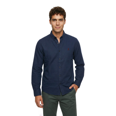 Men's long-sleeve navy blue cotton shirt | Mousqueton