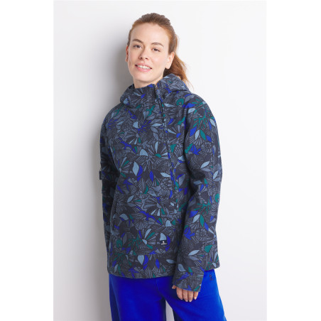 Women's printed asymmetrical jacket on a cobalt blue background | Mousqueton