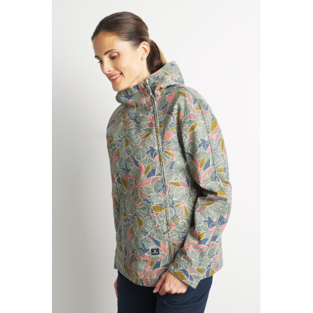 Women's printed asymmetrical jacket on a khaki green background | Mousqueton