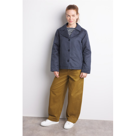 Women’s peacoat with navy blue suede finish | Mousqueton