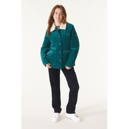Women's emerald green corduroy work jacket | Mousqueton