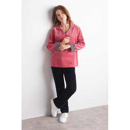 V-neck peony pink corduroy blouse | Mousqueton