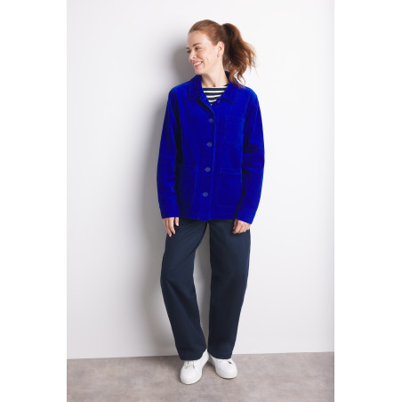 Women's cobalt blue velvet shirt jacket | Mousqueton