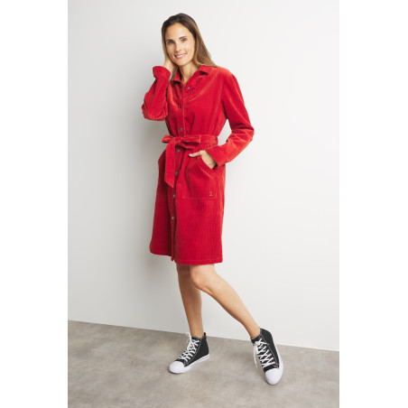 Tile orange corduroy shirt dress | Mousqueton