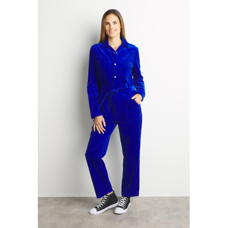 Women’s corduroy jumpsuit in cobalt blue | Mousqueton