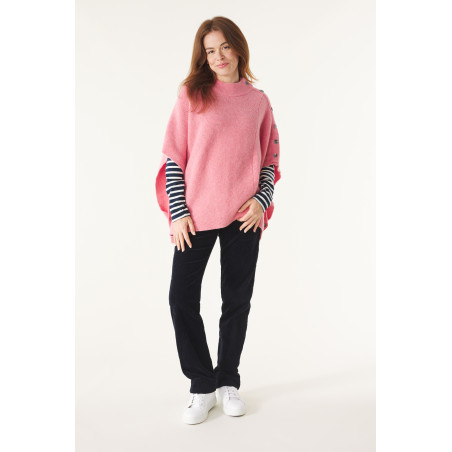 Women's peony pink wool poncho | Mousqueton