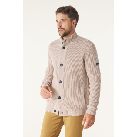 Men's stone gray wool cardigan | Mousqueton