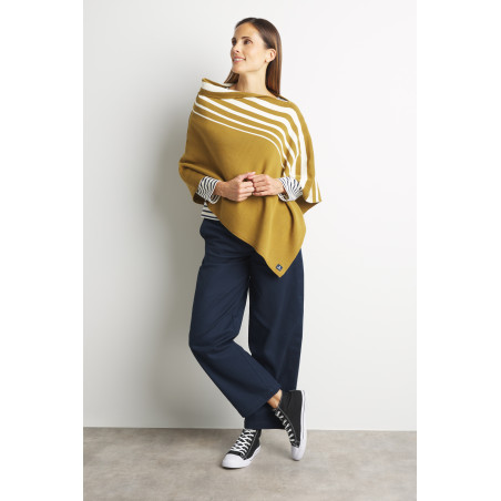Poncho femme marron bronze rayé écru | Mousqueton