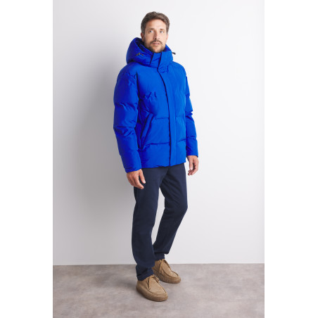 Doudoune homme à capuche amovible bleu cobalt | Mousqueton
