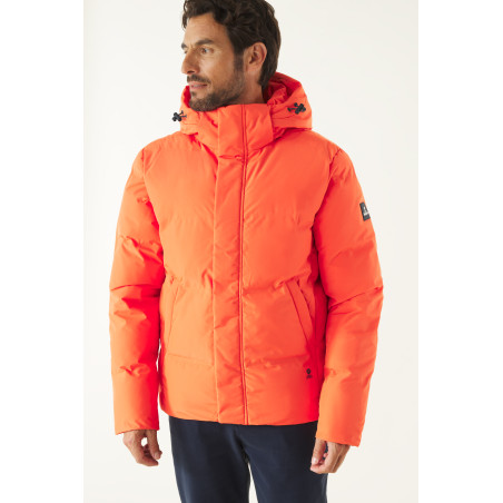 Doudoune homme à capuche amovible orange vif | Mousqueton