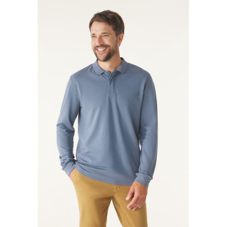 Polo manches longues en coton gris bleuté | Mousqueton