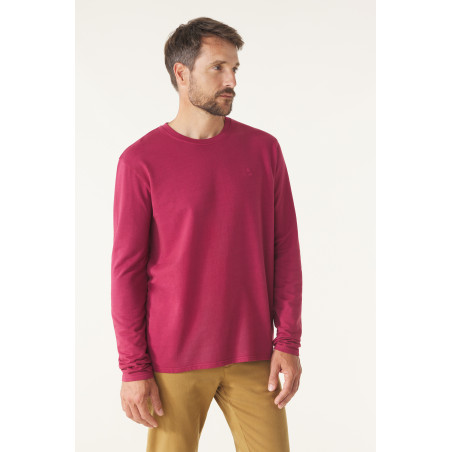 T-shirt manches longues homme uni rouge brique | Mousqueton