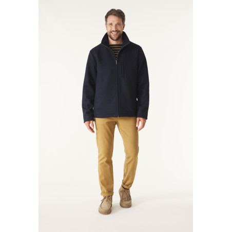 Veste zippée homme en drap de laine bleu marine | Mousqueton