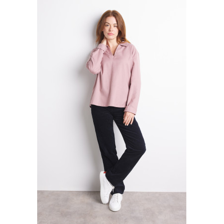 Blouse unie mauve pâle en flanelle | Mousqueton