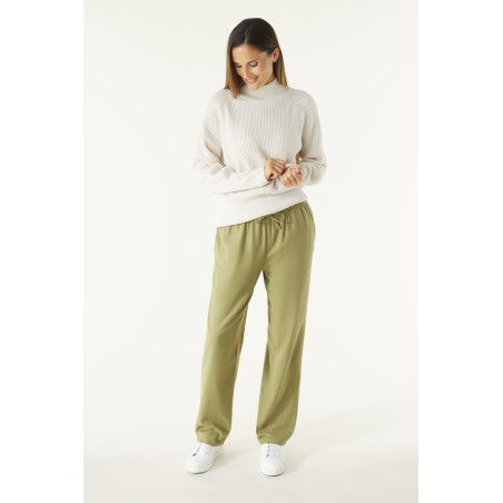 Pantalon large en flanelle femme vert mousse | Mousqueton
